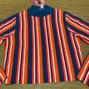 NWT Victor Glemaud Size S Long Sleeve Mock Neck Orange Striped Sweater Top
